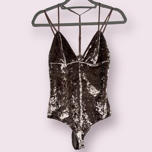 Honey Punch Mauve Velvet Strappy Bodysuit Small